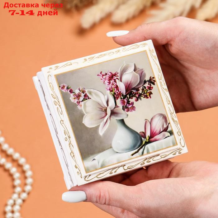 Шкатулка "Цветы в вазочке", белая, 10×10 см, лаковая миниатюра - фото 3 - id-p209933672