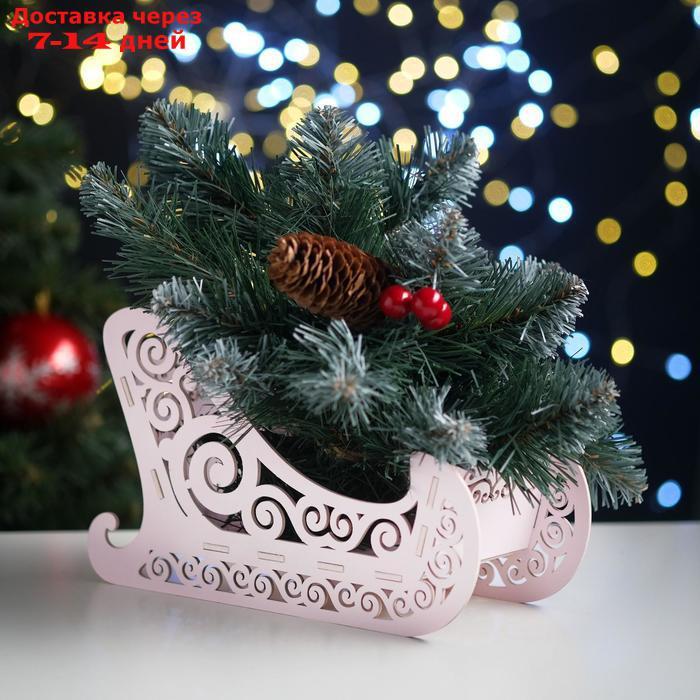Кашпо деревянное, 23×10×14 см "Новогоднее. Санки", подарочная упаковка, розовая пастель - фото 1 - id-p209933992