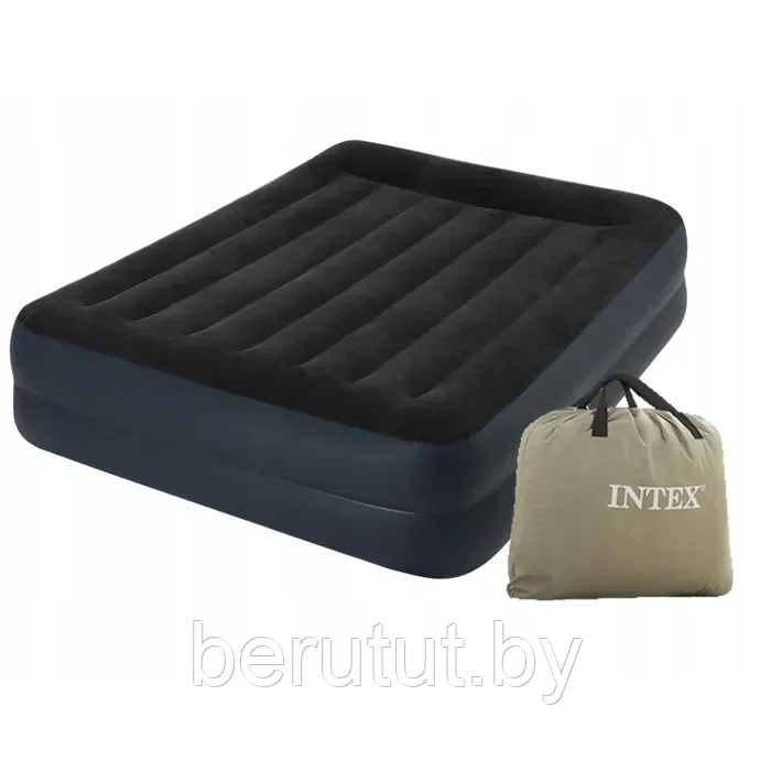 Надувной матрас - кровать INTEX Pillow Rest со встроенным насосом 152х203х42 см - фото 3 - id-p210010388