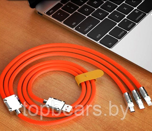 Кабель зарядный универсальный 3 в 1 BIG FAST CABLE Micro USB, Type-C, 6A, 120 W Оранжевый - фото 10 - id-p208779735