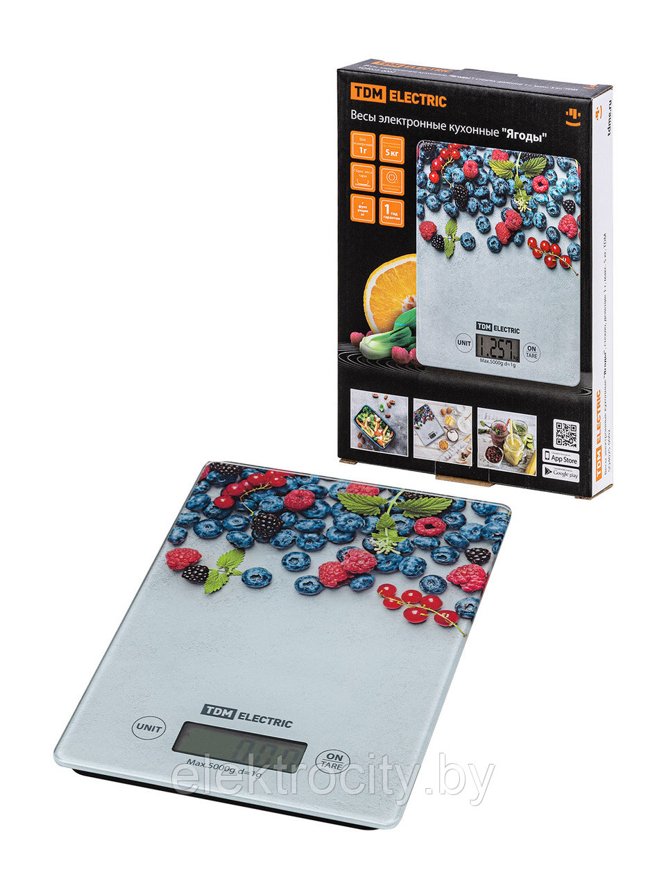 Весы электронные кухонные "Ягоды", стекло, деление 1 г, макс. 5 кг, TDM - фото 1 - id-p210020360