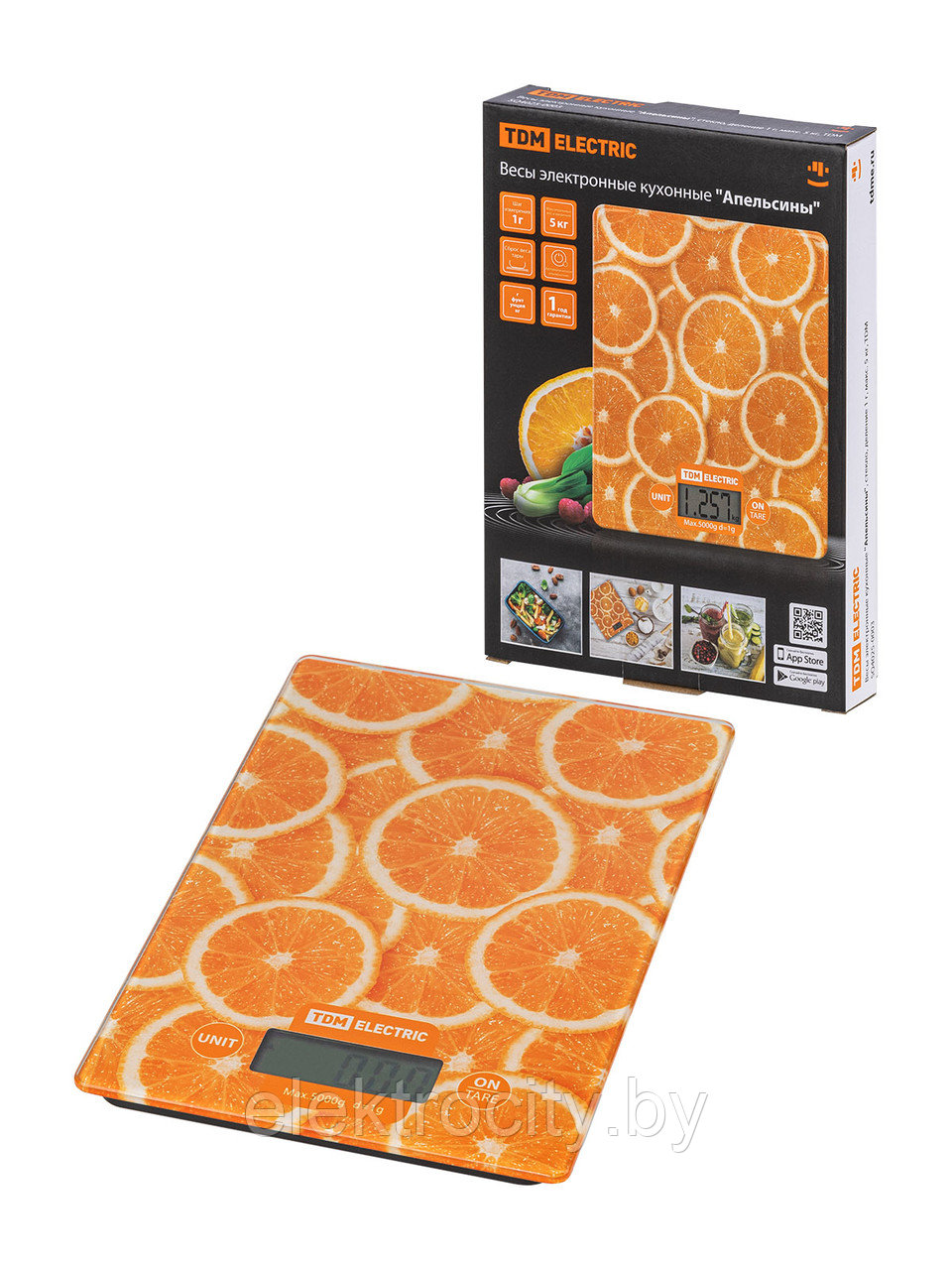 Весы электронные кухонные "Апельсины", стекло, деление 1 г, макс. 5 кг, TDM - фото 1 - id-p210020362