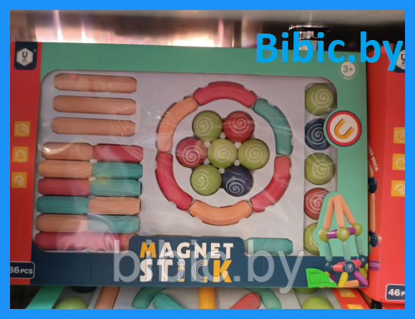 Детский магнитный конструктор Magnet Stick 36 деталей, детская развивающая игрушка шарики и палочки для детей - фото 1 - id-p183158754