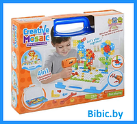 Детский конструктор-мозаика болтовая мозаика с шуруповертом и шаблонами, детская развивающая игрушка
