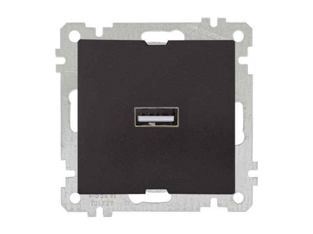 Розетка 1-ая USB (скрытая, без рамки) черная, DARIA, MUTLUSAN (USB-зарядка, 5V-2.1A)