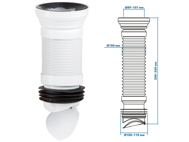 Гофра для унитаза, армированная 350 мм, с клапаном обратного хода, AV Engineering (Гофра для унитаза с - фото 1 - id-p210102624