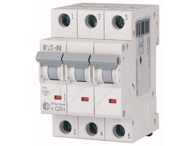 Автоматич. выключатель Eaton HL-C20/3, 3P, 20A, тип C, 4.5кA, 3M - фото 1 - id-p210103094
