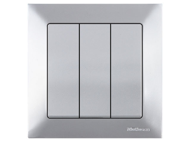 Выключатель 3-клав. (скрытый, пруж. зажим) серебро, DARIA, MUTLUSAN (10 A, 250 V, IP 20) - фото 1 - id-p210103577