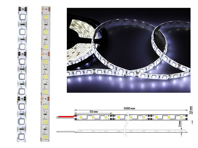 LED лента силикон, 10 мм, IP65, SMD 5050, 60 LED/m, 12 V, БЕЛАЯ (6000 K) (катушка 5 метров) LAMPER - фото 1 - id-p210103699