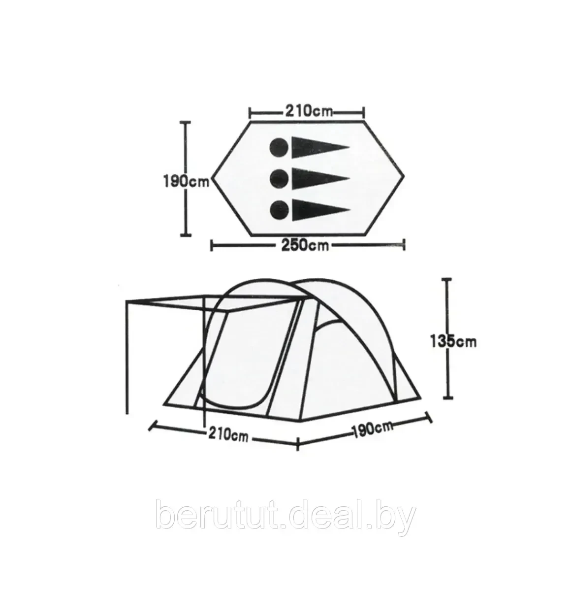 3х местная туристическая палатка lanyu LY-1709 / Трехместная кемпинговая палатка 91008-3 - фото 2 - id-p210111168