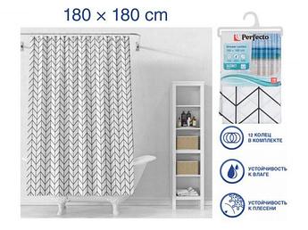 Шторка для ванной (12 колец в комплекте), 180x180 см, Secret, векторная графика, PERFECTO LINEA (Материал: