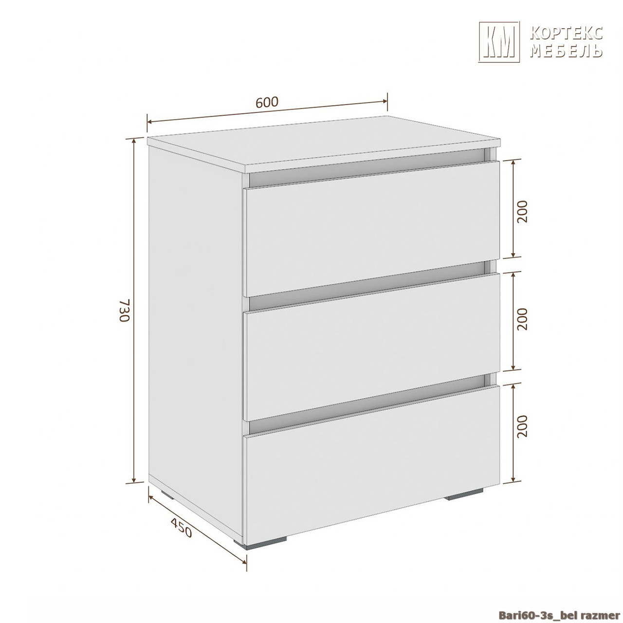 Комод Бари 60-3ш фабрика Кортекс-Мебель - варианты цвета - фото 2 - id-p210111980