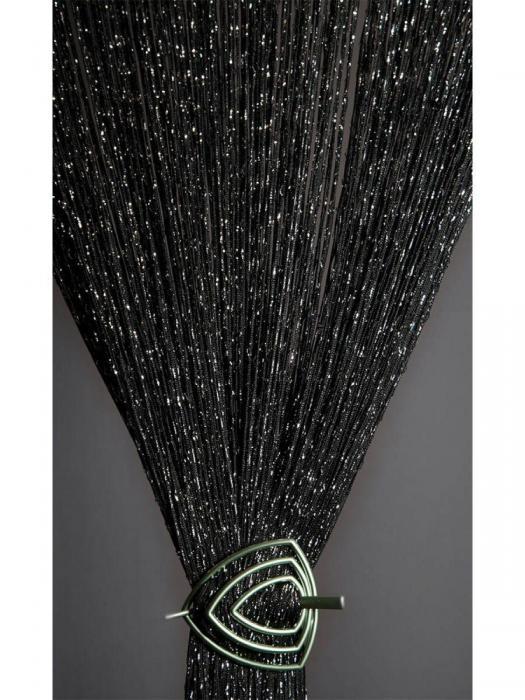 Нитяные шторы кисея нити на кухню нитевые с люрексом лапша занавески тюль нитки на шторной ленте черные - фото 8 - id-p210114475