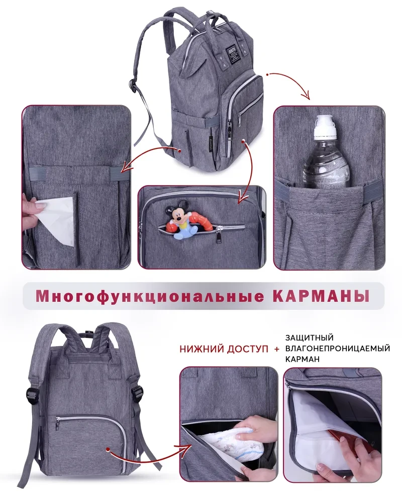 Сумка - рюкзак для мамы с термо-карманами для бутылочек Qixitu - фото 5 - id-p210131289