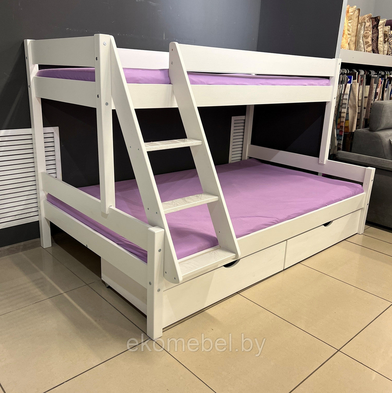 Двухъярусная кровать "Фанди 1" с ящиками (80х200 и 120х200) Массив сосны