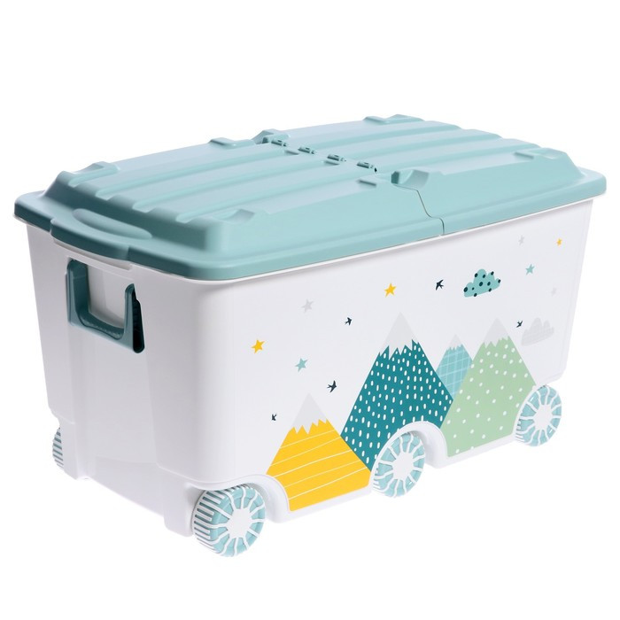 Ящик для игрушек на колесах «Горы», с декором, 685 × 395 × 385 мм, цвет светло-голубой - фото 1 - id-p210189750
