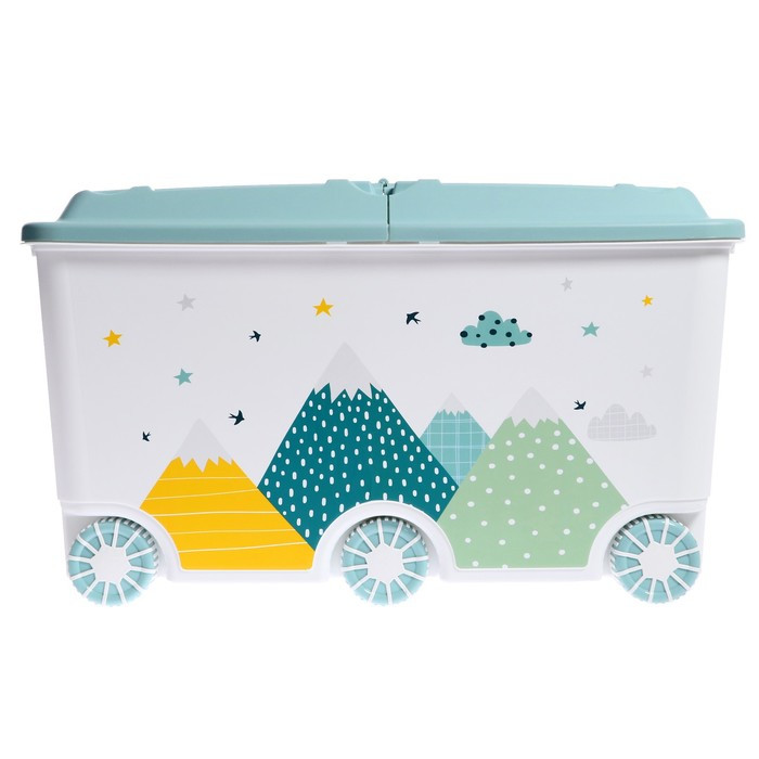 Ящик для игрушек на колесах «Горы», с декором, 685 × 395 × 385 мм, цвет светло-голубой - фото 3 - id-p210189750