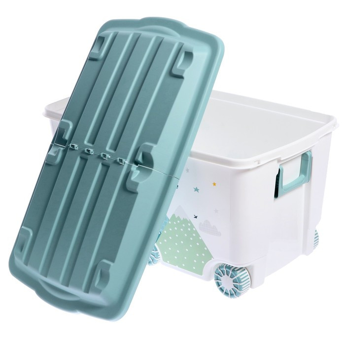 Ящик для игрушек на колесах «Горы», с декором, 685 × 395 × 385 мм, цвет светло-голубой - фото 4 - id-p210189750