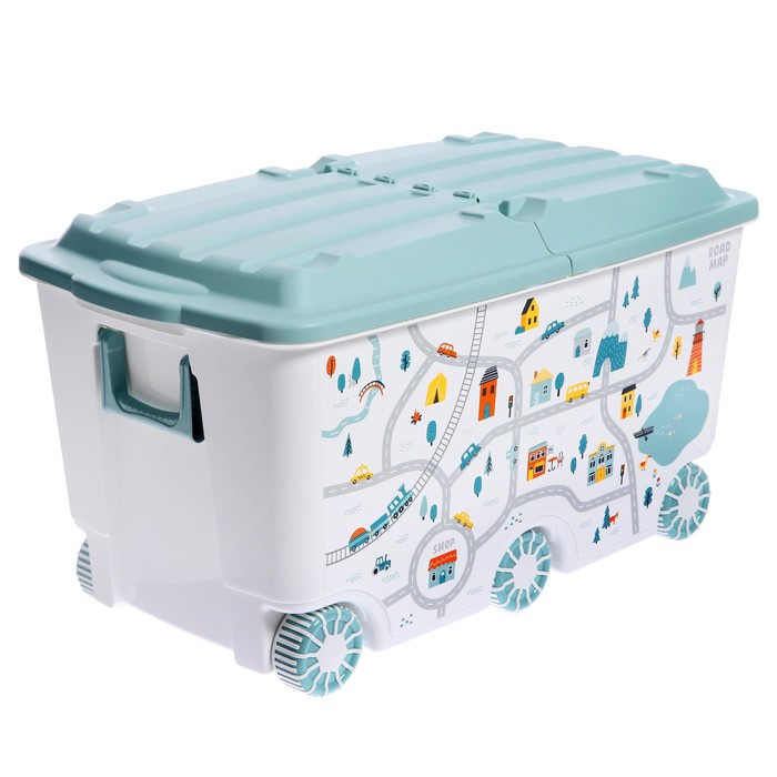 Ящик для игрушек на колесах «Путешествие», с декором, 685 × 395 × 385 мм, цвет светло-голубой - фото 1 - id-p210189751