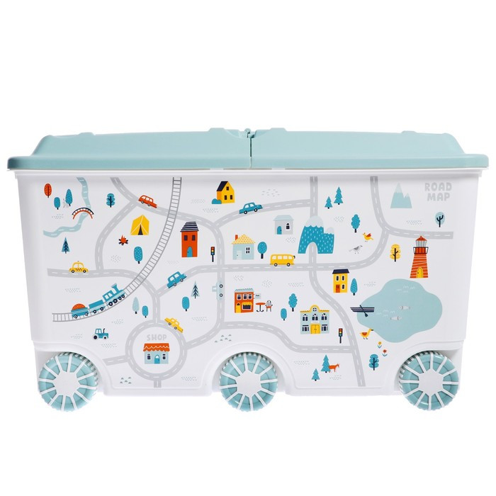 Ящик для игрушек на колесах «Путешествие», с декором, 685 × 395 × 385 мм, цвет светло-голубой - фото 3 - id-p210189751