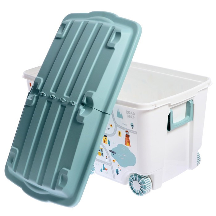 Ящик для игрушек на колесах «Путешествие», с декором, 685 × 395 × 385 мм, цвет светло-голубой - фото 4 - id-p210189751