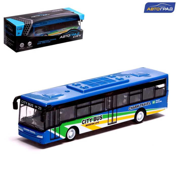 Автобус металлический «Междугородний», инерционный, масштаб 1:43, цвет синий - фото 1 - id-p210190463