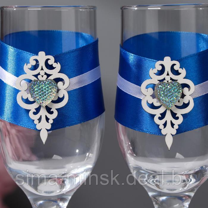 Набор свадебных бокалов "Прага", ручной работы, белый-синий, 6х6х20,5 см, 2 шт. - фото 2 - id-p210193607