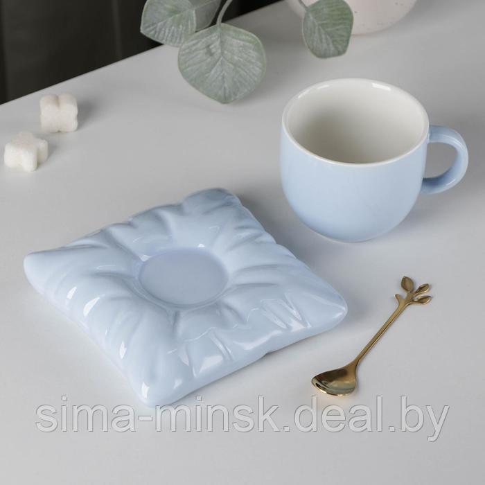Чайная пара керамическая с ложкой «Зефирка», 2 предмета: чашка 250 мл, блюдце d=13 см, цвет голубой - фото 2 - id-p210192070