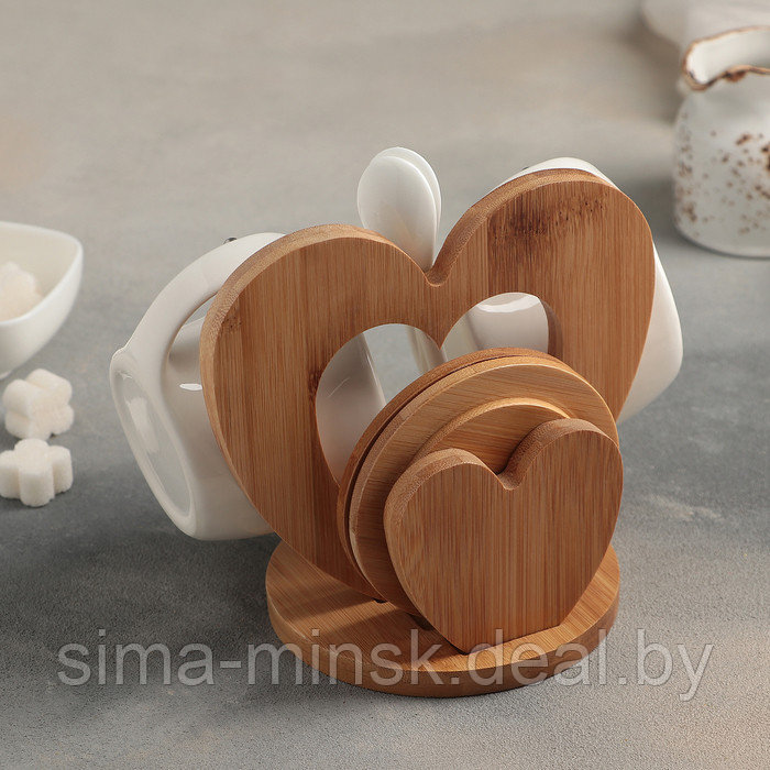 Набор чайный керамический на деревянной подставке «Эстет», 6 предметов: 2 чашки 200 мл, 2 подставки 9,5 см, 2 - фото 3 - id-p210192081