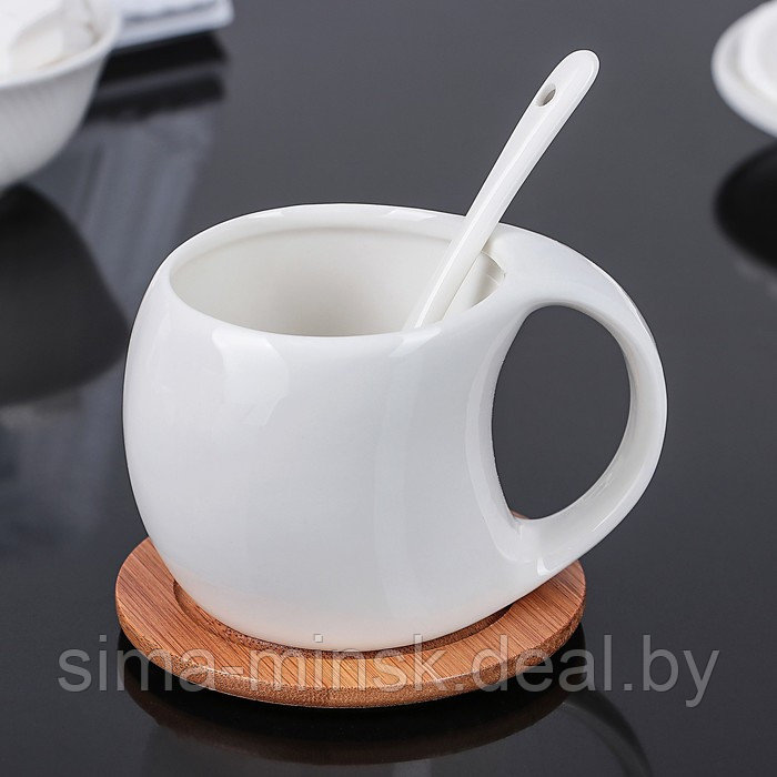 Набор чайный керамический на деревянной подставке «Эстет», 6 предметов: 2 чашки 200 мл, 2 подставки 9,5 см, 2 - фото 7 - id-p210192081