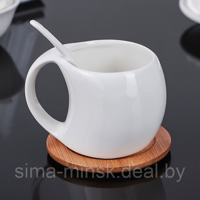 Набор чайный керамический на деревянной подставке «Эстет», 6 предметов: 2 чашки 200 мл, 2 подставки 9,5 см, 2 - фото 8 - id-p210192081