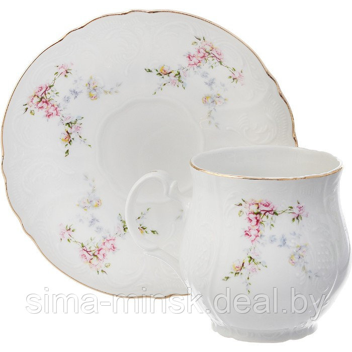 Чашка для чая 310 млс блюдцем 160 мм Bernadotte, декор «Дикая роза, отводка золото» - фото 1 - id-p210192083