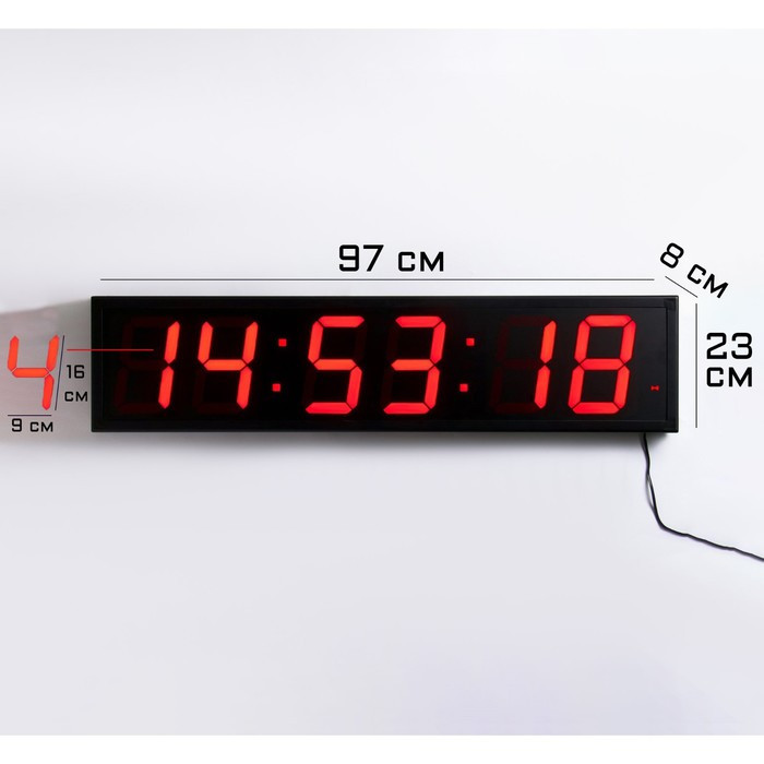 Часы электронные настенные "Соломон", таймер, секундомер, 97 х 8 х 23 см, красные цифры - фото 1 - id-p210193397