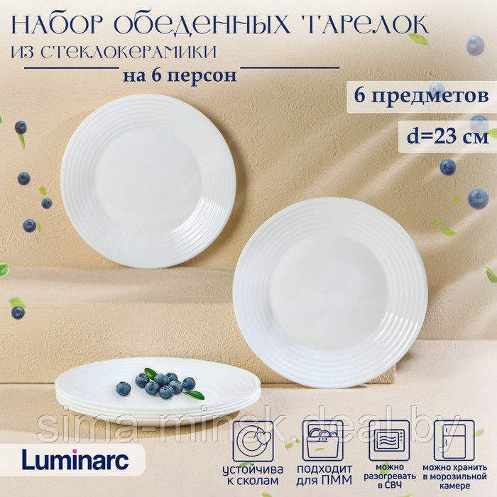 Набор обеденных тарелок Luminarc HARENA ASEAN, d=23 см, стеклокерамика, 6 шт, цвет белый - фото 1 - id-p210194463