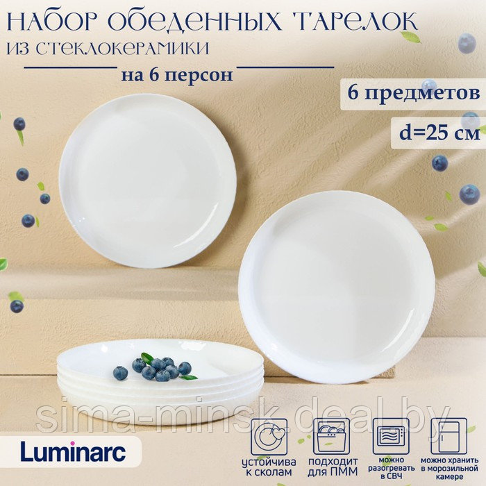 Набор тарелок обеденных Luminarc DIWALI SHELLS, d=25 см, стеклокерамика, 6 шт, цвет белый - фото 1 - id-p210194475
