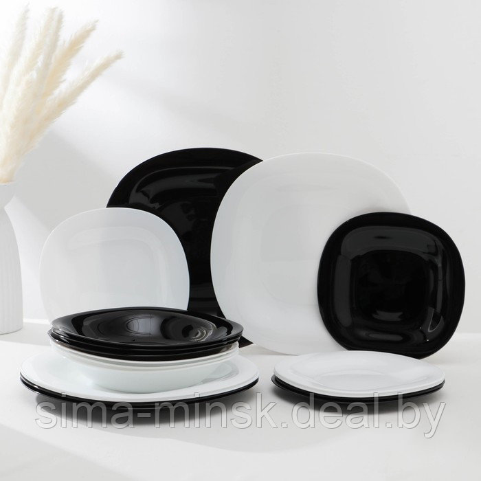 Сервиз столовый Luminarc Carine White&Black, стеклокерамика, 18 предметов, цвет белый и чёрный - фото 1 - id-p210194484