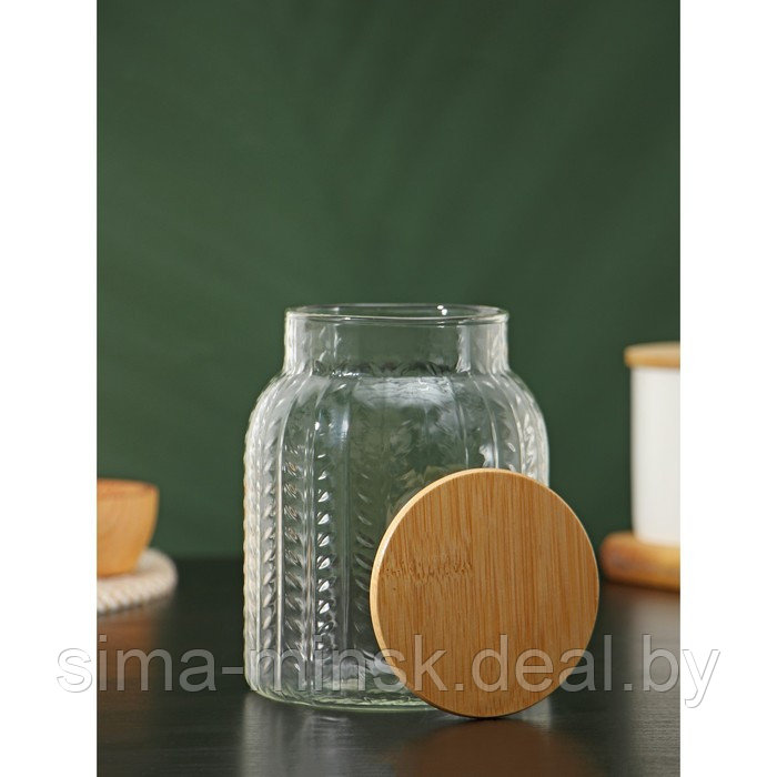 Банка стеклянная для сыпучих продуктов с бамбуковой крышкой «Эко. Хрусталик», 11×14,5 см - фото 4 - id-p210194561