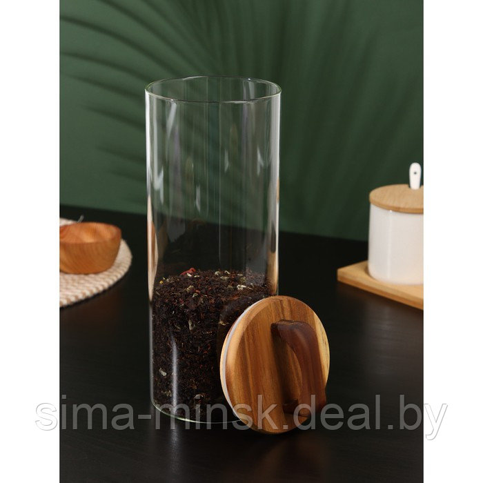 Банка стеклянная для сыпучих продуктов с деревянной крышкой «Вуд», 1,65 л, 10×29 см - фото 4 - id-p210194581