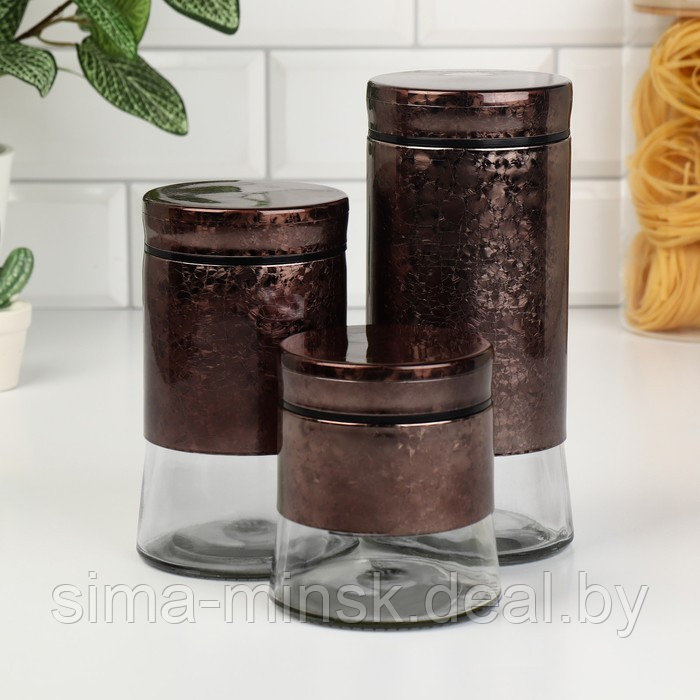 Набор банок стеклянных для сыпучих продуктов «Богема», 3 предмета: 350/550/800 мл, цвет коричневый - фото 2 - id-p210194596