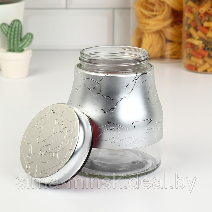 Набор банок стеклянных для сыпучих продуктов «Мрамор», 850 мл, 11,5×14,5 см, 3 шт, цвет серебряный - фото 4 - id-p210194597