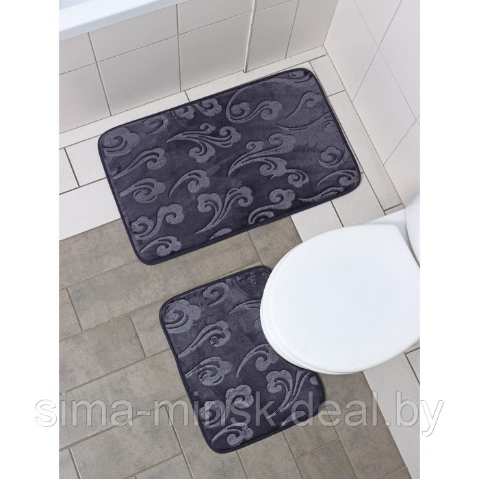 Набор ковриков для ванны и туалета Доляна «Грация», 2 шт: 40×50, 50×80 см, цвет серый - фото 1 - id-p210197871