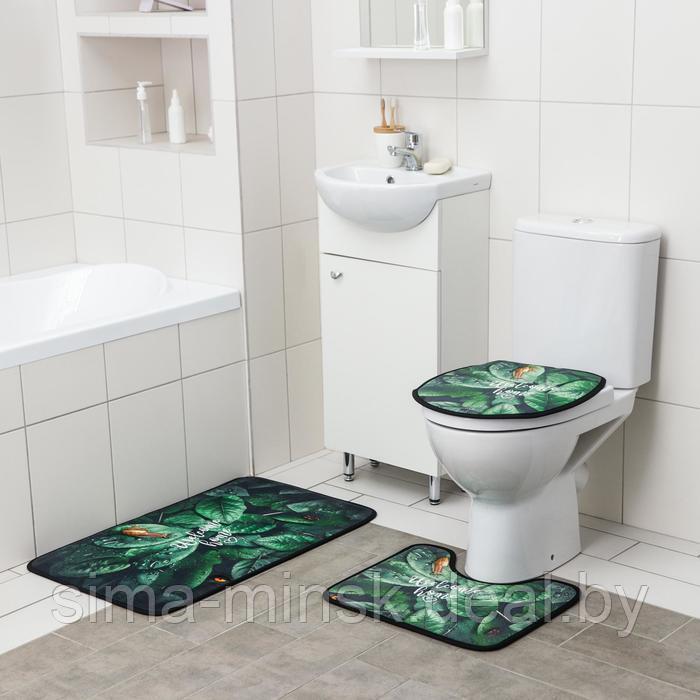 Набор ковриков для ванны и туалета Доляна «Тропики», 3 шт: 50×80, 45×50, 38×43 см - фото 1 - id-p210197880