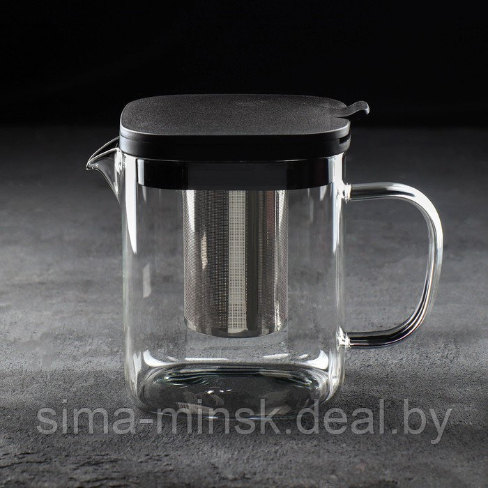 Чайник стеклянный заварочный «Кватро», 1 л, с металлическим ситом, цвет чёрный - фото 1 - id-p210193850
