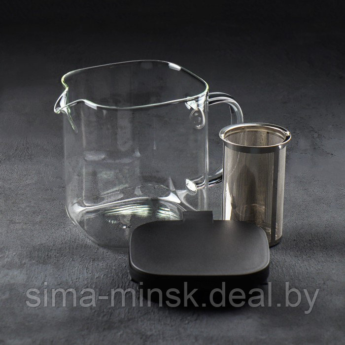 Чайник стеклянный заварочный «Кватро», 1 л, с металлическим ситом, цвет чёрный - фото 3 - id-p210193850