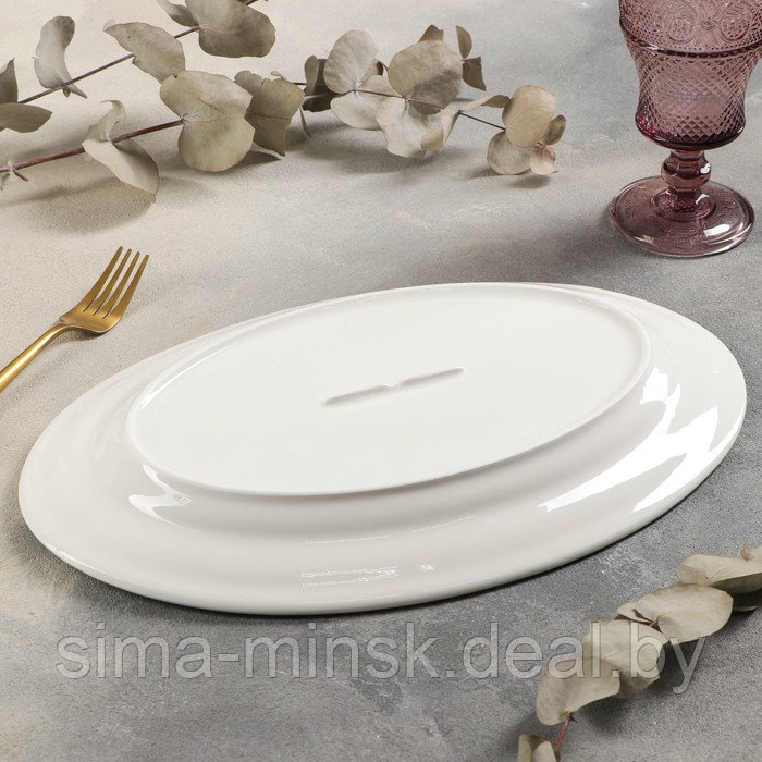 Блюдо фарфоровое овальное c утолщённым краем White Label, 35,5×24,5×2,5 см, цвет белый - фото 3 - id-p210192418
