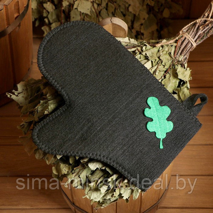 Набор для бани с аппликацией "Дубовый лист" шапка, рукавица, коврик (в пакете) - фото 4 - id-p210196576