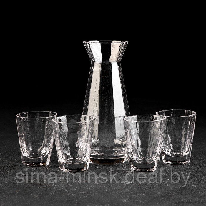 Набор питьевой из стекла «Иней», 5 предметов: графин 300 мл, стакан 70 мл, 4 шт - фото 1 - id-p210193922