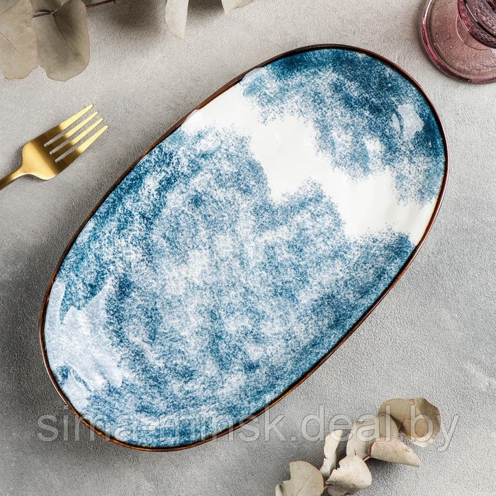 Блюдо керамическое сервировочное «Море», 30,5x17,5 см, цвет синий - фото 1 - id-p210192475
