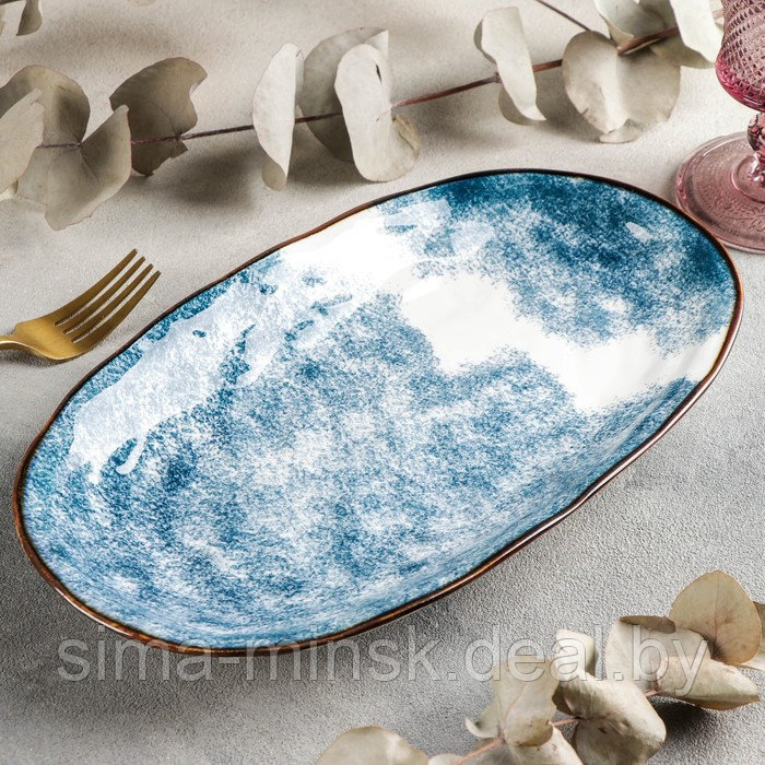 Блюдо керамическое сервировочное «Море», 30,5x17,5 см, цвет синий - фото 2 - id-p210192475
