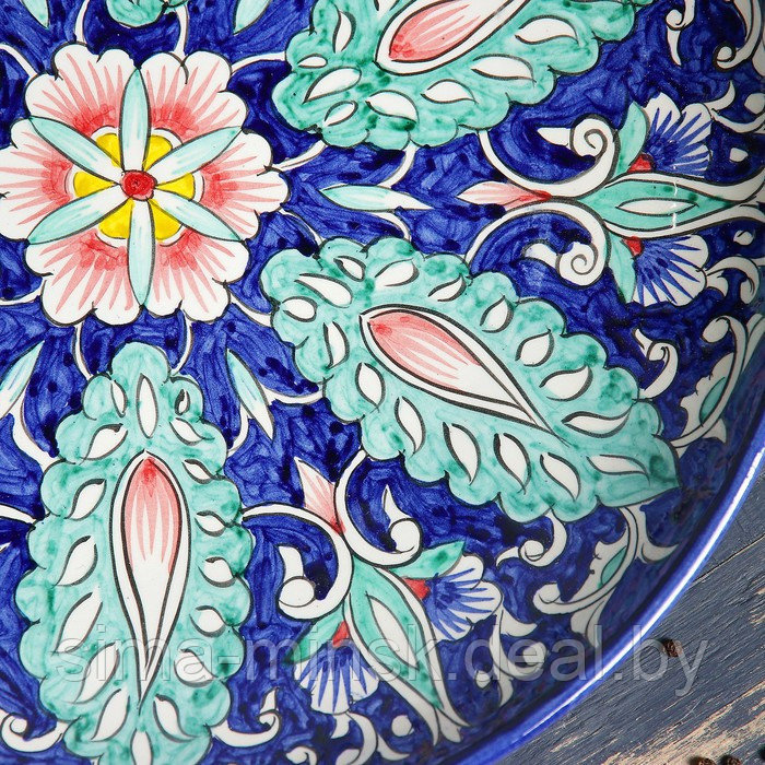 Ляган Риштанская Керамика "Цветы", 32 см, синий - фото 3 - id-p210192508